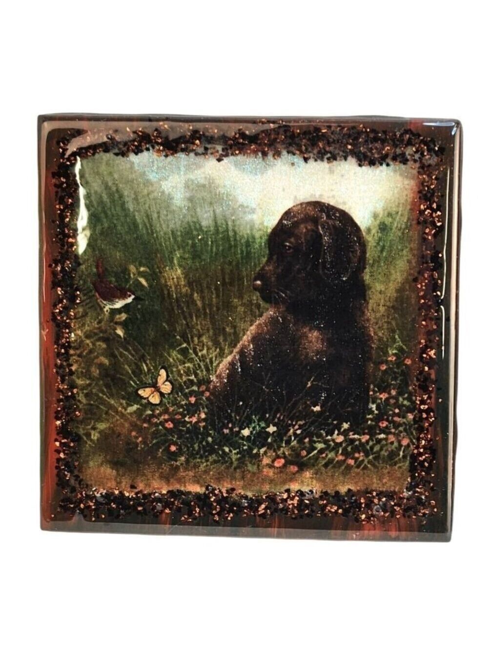 Dog Bird Ceramic Resin Glass Coaster Tiles Set Of 2 - Picture 10 of 15